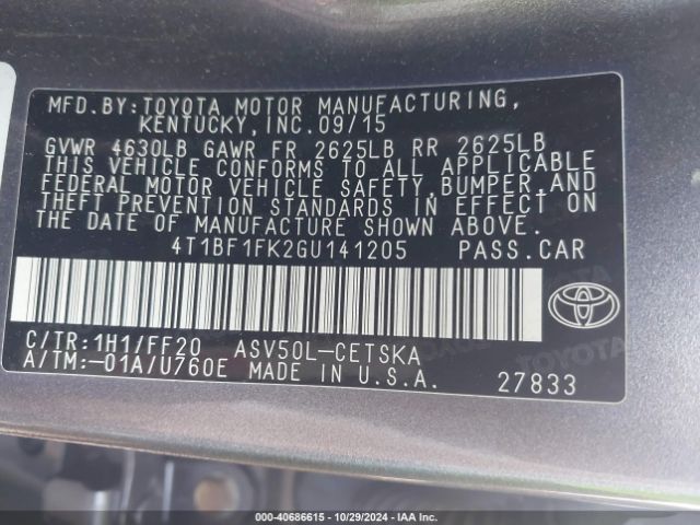 Photo 8 VIN: 4T1BF1FK2GU141205 - TOYOTA CAMRY 