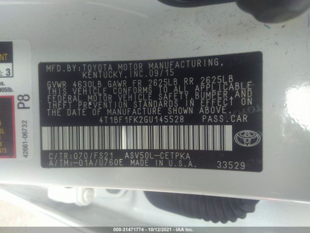 Photo 8 VIN: 4T1BF1FK2GU145528 - TOYOTA CAMRY 