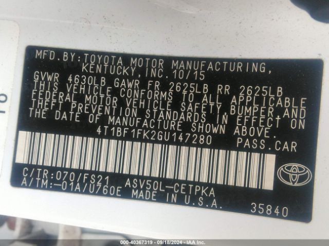 Photo 8 VIN: 4T1BF1FK2GU147280 - TOYOTA CAMRY 