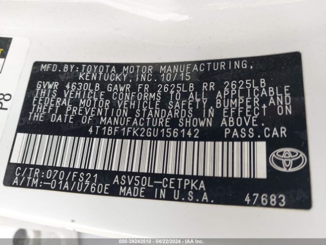 Photo 8 VIN: 4T1BF1FK2GU156142 - TOYOTA CAMRY 