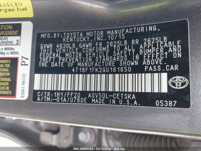 Photo 8 VIN: 4T1BF1FK2GU161650 - TOYOTA CAMRY 