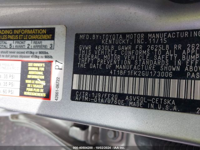 Photo 8 VIN: 4T1BF1FK2GU173006 - TOYOTA CAMRY 