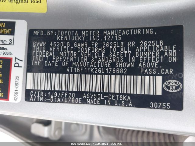 Photo 8 VIN: 4T1BF1FK2GU176682 - TOYOTA CAMRY 