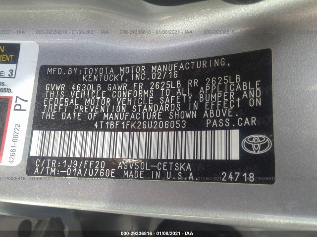 Photo 8 VIN: 4T1BF1FK2GU206053 - TOYOTA CAMRY 