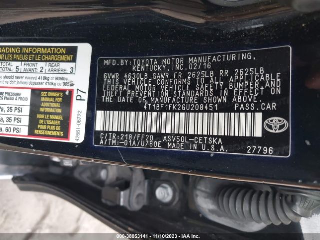 Photo 8 VIN: 4T1BF1FK2GU208451 - TOYOTA CAMRY 