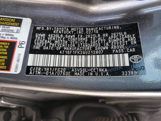 Photo 9 VIN: 4T1BF1FK2GU212807 - TOYOTA CAMRY LE 