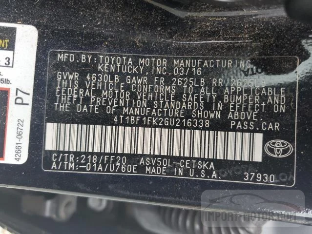 Photo 11 VIN: 4T1BF1FK2GU216338 - TOYOTA CAMRY 