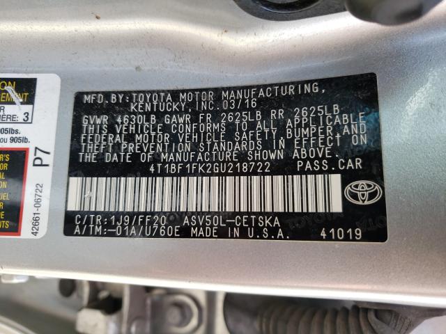 Photo 9 VIN: 4T1BF1FK2GU218722 - TOYOTA CAMRY LE 