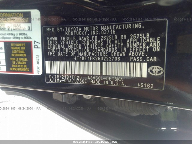 Photo 8 VIN: 4T1BF1FK2GU222706 - TOYOTA CAMRY 