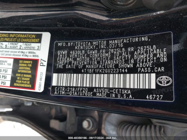 Photo 8 VIN: 4T1BF1FK2GU223144 - TOYOTA CAMRY 