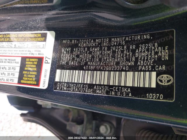 Photo 8 VIN: 4T1BF1FK2GU233740 - TOYOTA CAMRY 