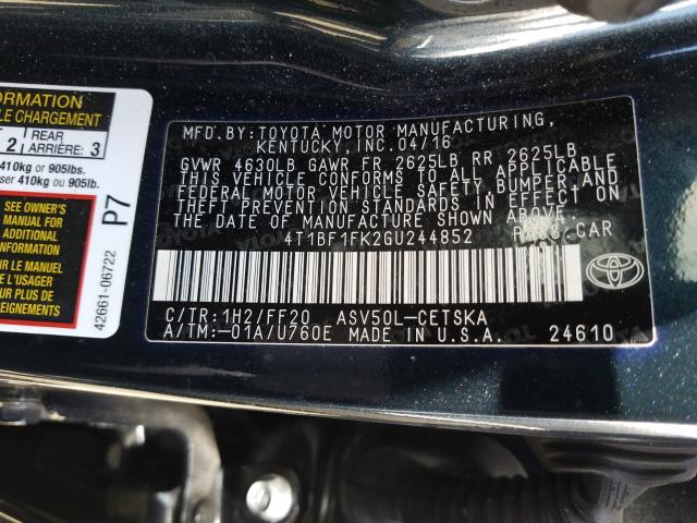 Photo 9 VIN: 4T1BF1FK2GU244852 - TOYOTA CAMRY 