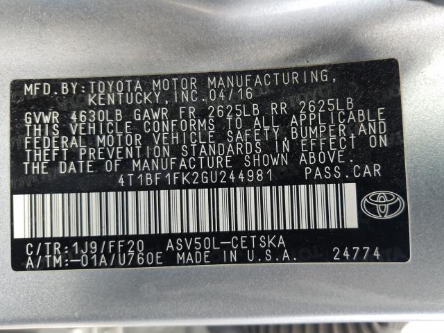 Photo 9 VIN: 4T1BF1FK2GU244981 - TOYOTA CAMRY LE 