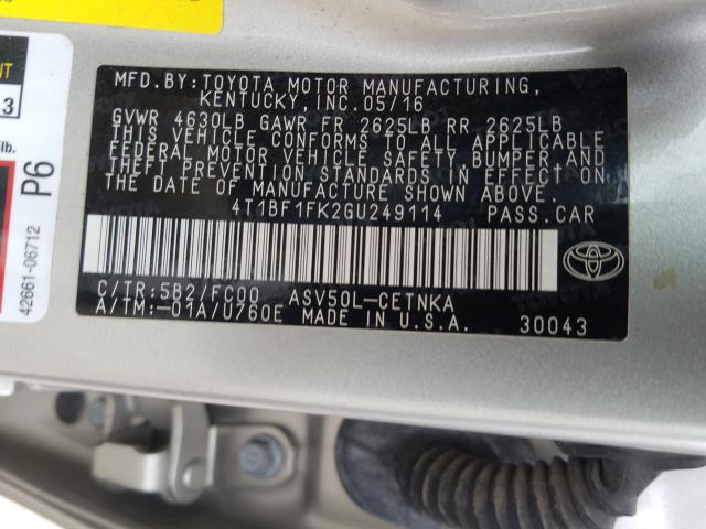 Photo 9 VIN: 4T1BF1FK2GU249114 - TOYOTA CAMRY 