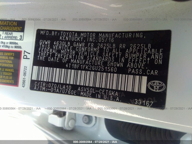 Photo 8 VIN: 4T1BF1FK2GU251560 - TOYOTA CAMRY 