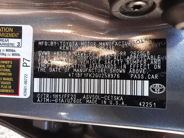 Photo 11 VIN: 4T1BF1FK2GU258976 - TOYOTA CAMRY LE 