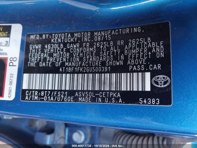 Photo 8 VIN: 4T1BF1FK2GU500391 - TOYOTA CAMRY 