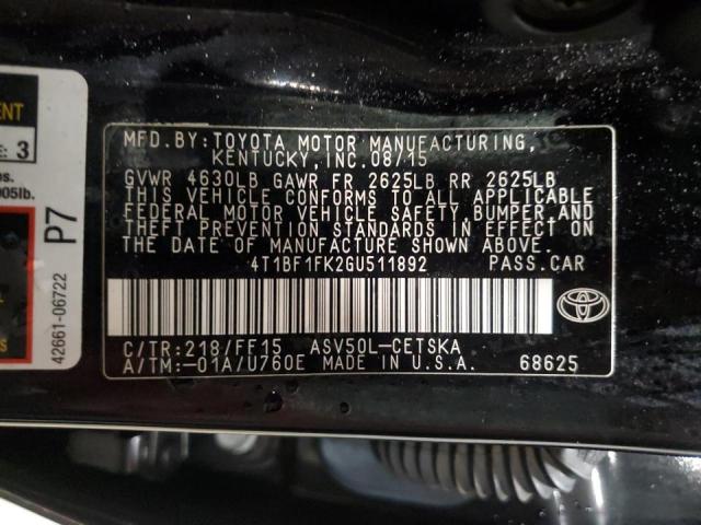 Photo 11 VIN: 4T1BF1FK2GU511892 - TOYOTA CAMRY LE 