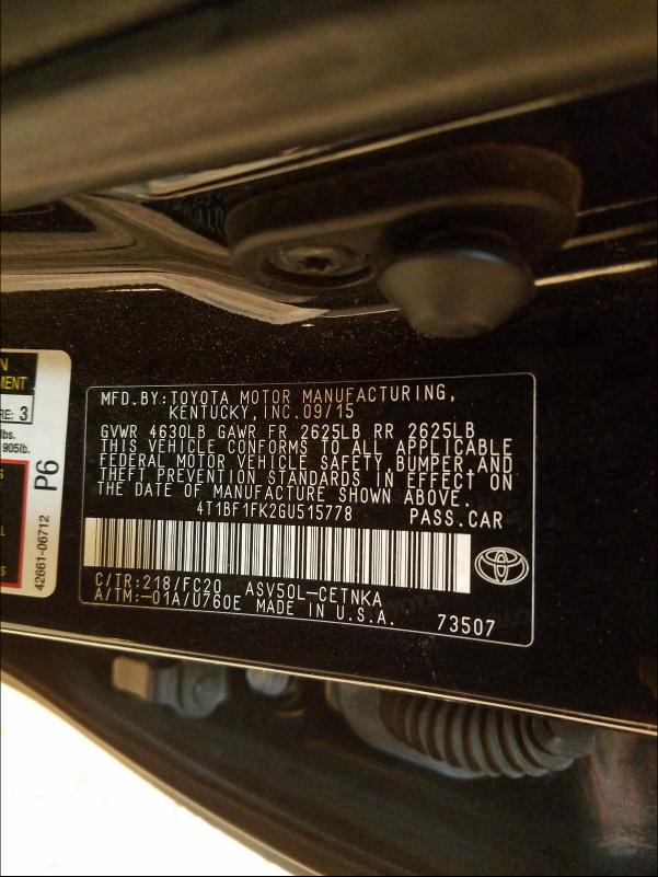 Photo 9 VIN: 4T1BF1FK2GU515778 - TOYOTA CAMRY LE 