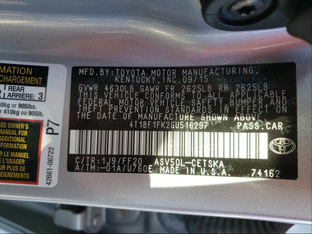 Photo 9 VIN: 4T1BF1FK2GU516297 - TOYOTA CAMRY 