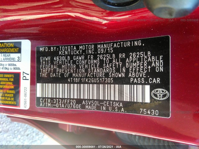 Photo 8 VIN: 4T1BF1FK2GU517305 - TOYOTA CAMRY 