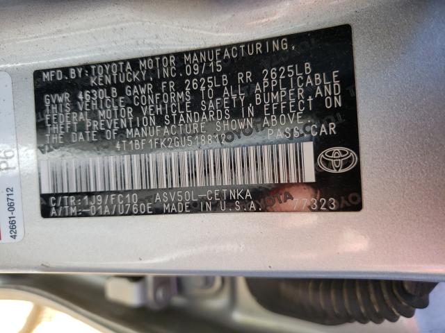 Photo 9 VIN: 4T1BF1FK2GU518812 - TOYOTA CAMRY LE 