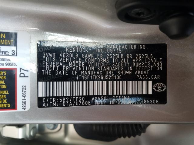 Photo 9 VIN: 4T1BF1FK2GU525100 - TOYOTA CAMRY LE 