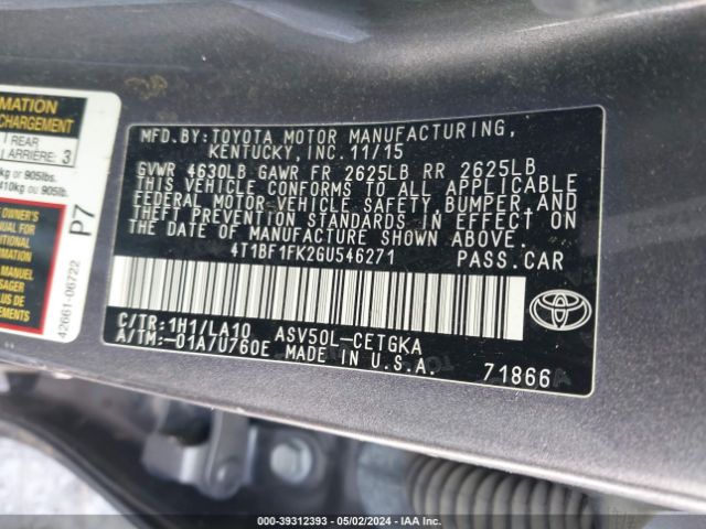 Photo 8 VIN: 4T1BF1FK2GU546271 - TOYOTA CAMRY 