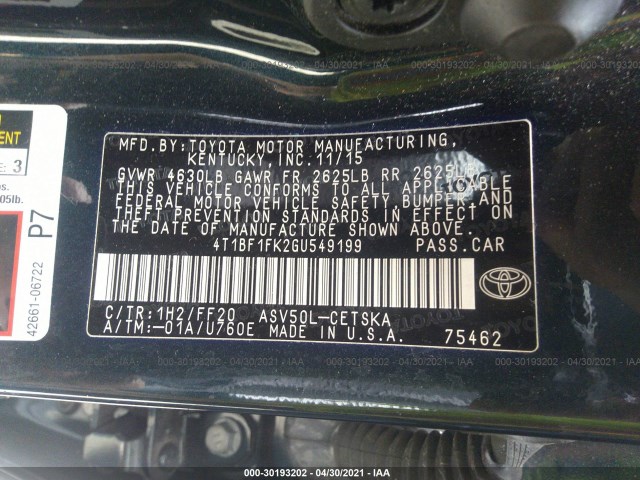 Photo 8 VIN: 4T1BF1FK2GU549199 - TOYOTA CAMRY 