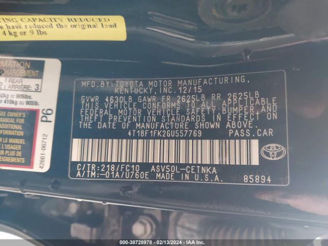 Photo 8 VIN: 4T1BF1FK2GU557769 - TOYOTA CAMRY 