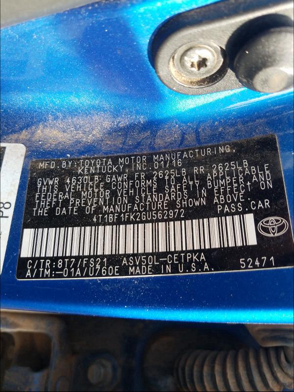 Photo 9 VIN: 4T1BF1FK2GU562972 - TOYOTA CAMRY LE 