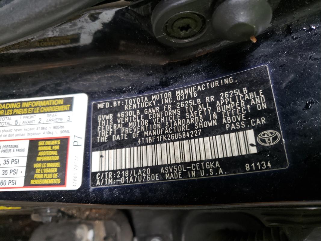 Photo 9 VIN: 4T1BF1FK2GU584227 - TOYOTA CAMRY LE 