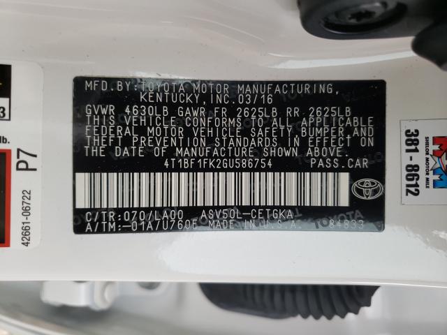 Photo 9 VIN: 4T1BF1FK2GU586754 - TOYOTA CAMRY 