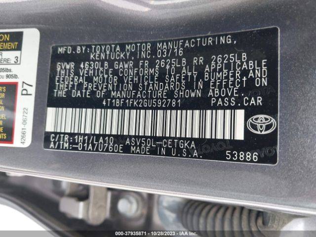 Photo 8 VIN: 4T1BF1FK2GU592781 - TOYOTA CAMRY 