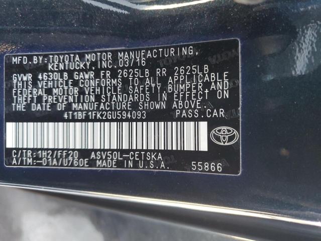 Photo 11 VIN: 4T1BF1FK2GU594093 - TOYOTA CAMRY LE 