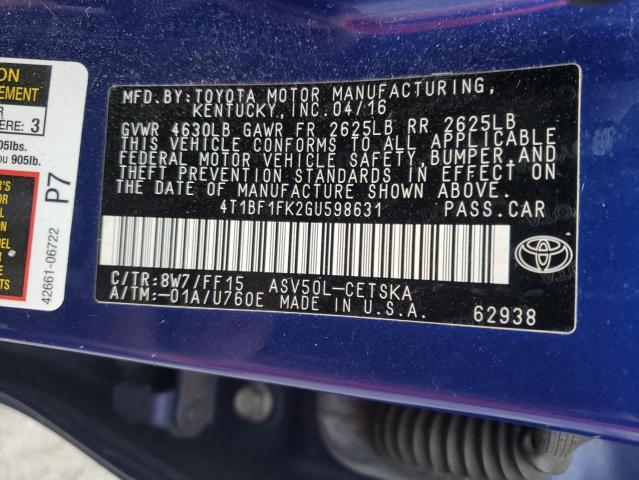 Photo 11 VIN: 4T1BF1FK2GU598631 - TOYOTA CAMRY LE 