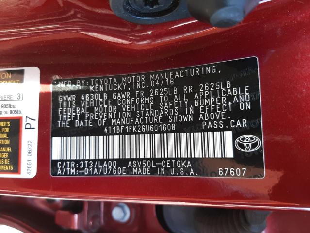 Photo 9 VIN: 4T1BF1FK2GU601608 - TOYOTA CAMRY LE 