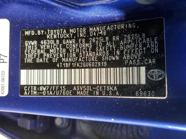 Photo 11 VIN: 4T1BF1FK2GU602919 - TOYOTA CAMRY LE 