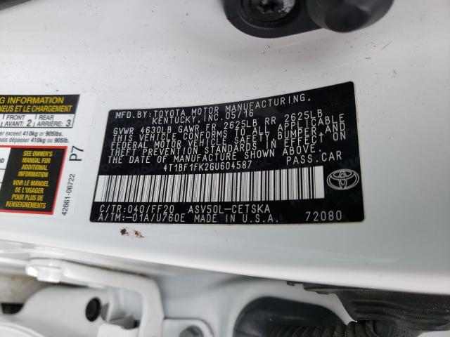 Photo 9 VIN: 4T1BF1FK2GU604587 - TOYOTA CAMRY LE 