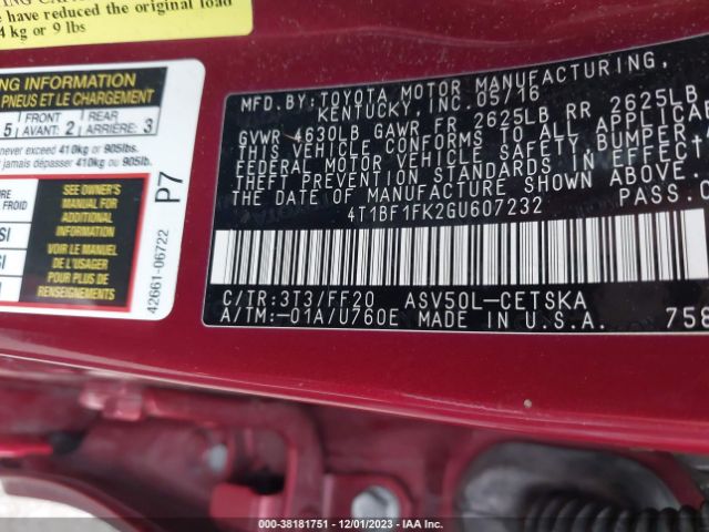 Photo 8 VIN: 4T1BF1FK2GU607232 - TOYOTA CAMRY 