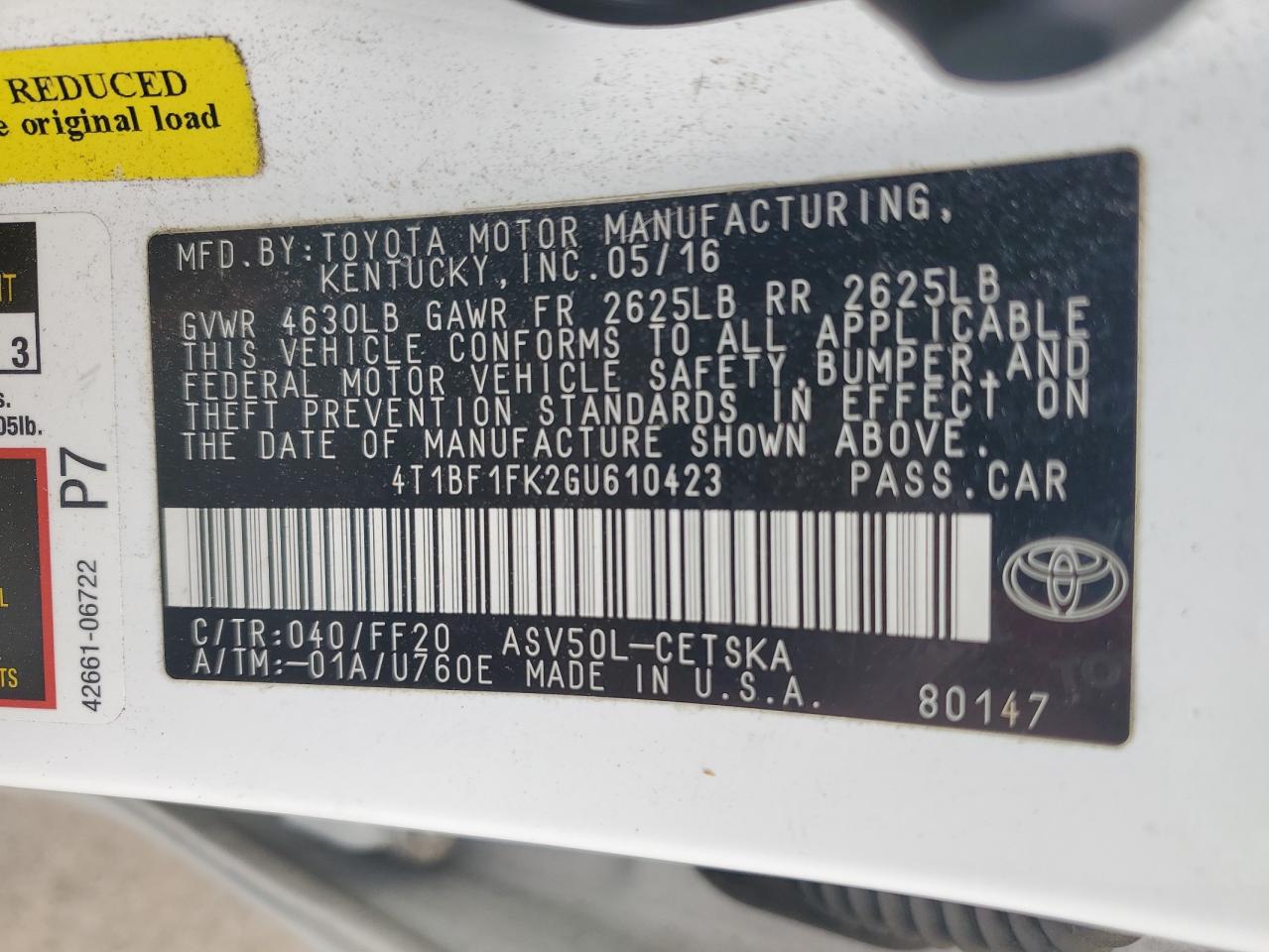 Photo 11 VIN: 4T1BF1FK2GU610423 - TOYOTA CAMRY 