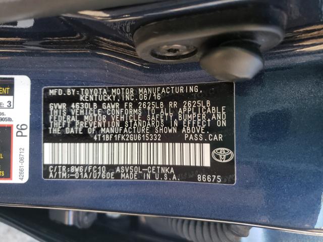 Photo 9 VIN: 4T1BF1FK2GU615332 - TOYOTA CAMRY LE 