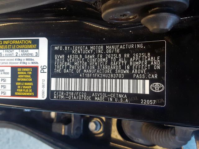 Photo 9 VIN: 4T1BF1FK2HU283703 - TOYOTA CAMRY LE 