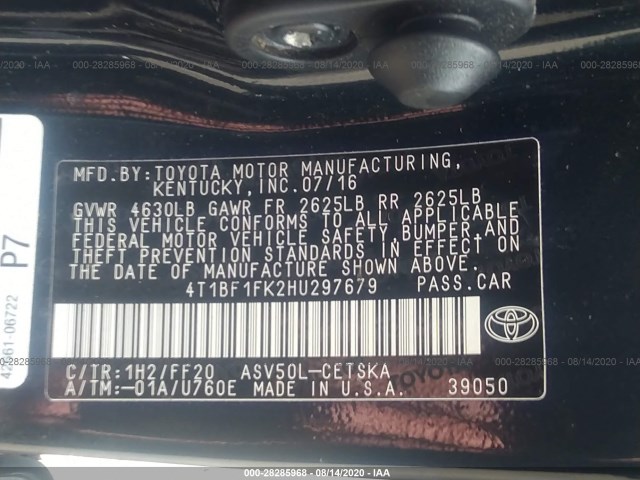 Photo 8 VIN: 4T1BF1FK2HU297679 - TOYOTA CAMRY 