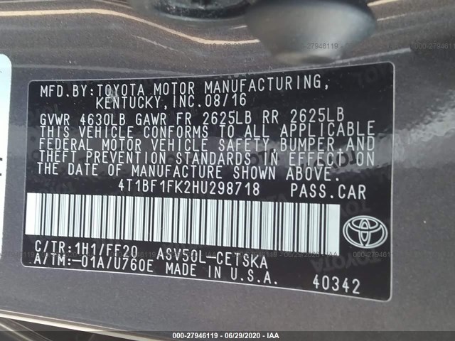 Photo 8 VIN: 4T1BF1FK2HU298718 - TOYOTA CAMRY 