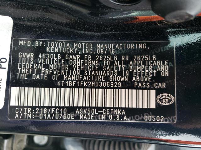 Photo 12 VIN: 4T1BF1FK2HU306929 - TOYOTA CAMRY LE 