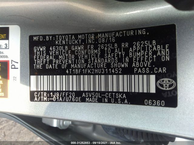 Photo 8 VIN: 4T1BF1FK2HU311452 - TOYOTA CAMRY 