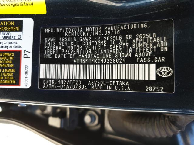 Photo 9 VIN: 4T1BF1FK2HU328624 - TOYOTA CAMRY LE 