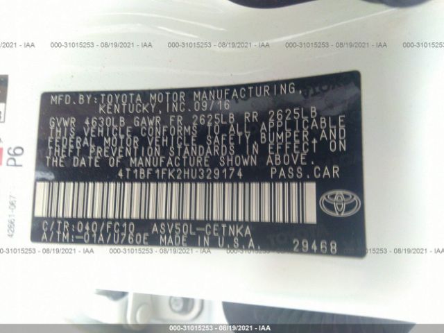 Photo 8 VIN: 4T1BF1FK2HU329174 - TOYOTA CAMRY 