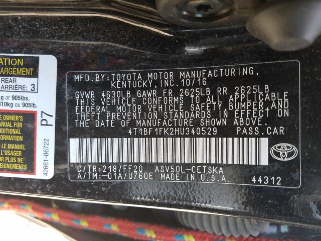 Photo 9 VIN: 4T1BF1FK2HU340529 - TOYOTA CAMRY LE 